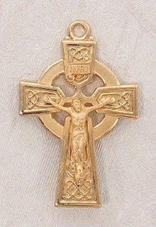 Men's Large Gold over Sterling Celtic Crucifix Irish Necklace Christian Faith Fashion Catholic Jewelry Pendant Jewelry