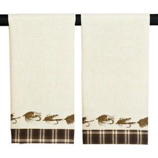 Country Style Hunter Green, Gold, Burgundy Lodge Tea Towel Fly Set of 2 19x28"  
