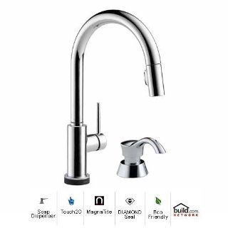 Delta 9159T DST SD Chrome Trinsic Trinsic Pullout Spray Touch Kitchen Faucet with Touch2O, MagnaTite Docking, Diamond Seal and Touch Clean Technologies   Includes Soap Dispenser 9159T DST SD   Kitchen Sink Faucets  