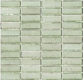 Susan Jablon Mosaics   1x3 Inch Green Transparent Glass Subway Tile Reset In Stacked Layout    
