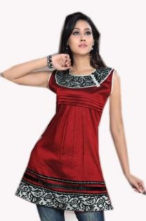 Jayayamala Red Silk Cotton Tunic Sleeve Less Top Dress Tunic Shirts
