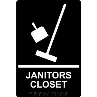 ADA Janitors Closet Braille Sign RRE 960 WHTonBLK Wayfinding  Business And Store Signs 