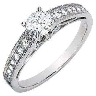 Gorgeous Women's 14k White gold Moissanite 5MM (1/2CT) & 1/6 CT TW Diamond Engagement Ring Jewelry