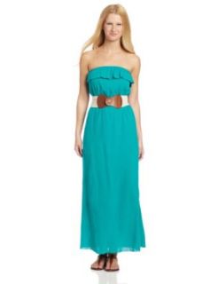 Trixxi Juniors Gauze Maxi Dress With Belt, Turquoise, Medium