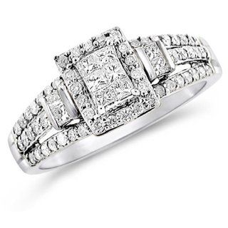 Diamond Engagement Ring Bridal Invisible Halo Split Shank 14k White Gold (0.50 ctw) Jewelry