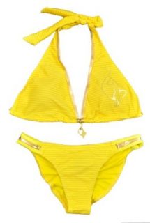 Baby Phat Womens Yellow Stripe Printed 2Pc Halter Bikini Swimsuit (M)