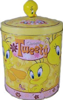 Swingin' Looney Tunes Tweety Bird Tin Snack Canister Cookie Jar Kitchen & Dining