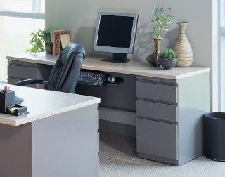 Credenza with two Pedestals Desert Sage/Classic Rock HP/Taupe   Home Office Desks