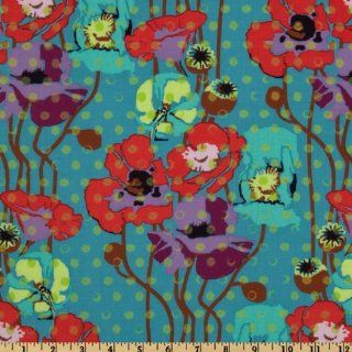Anna Maria Horner Field Study Raindrops Poppies Teal/Candy Fabric