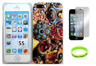 Apple Iphone 5/5S Jeweled Design TPU IMD Hard Case Snap On Protector Cover + Screen protector + Wireless Fones' Wristband Cell Phones & Accessories
