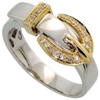 14k White Gold Belt Buckle Ring, w/ 0.17 Carat Brilliant Cut Diamonds, 3/8 in. (9mm) wide, size 8.5 Jewelry