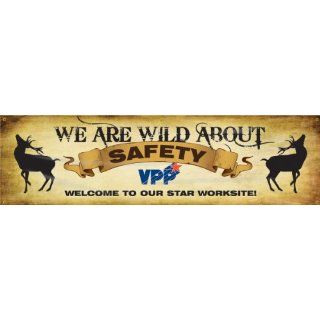 Accuform Signs MBR970 Reinforced Vinyl Motivational VPP Banner "WE ARE WILD ABOUT SAFETY WELCOME TO OUR STAR WORKSITE" with Metal Grommets, 28" Width x 8' Length Industrial Warning Signs