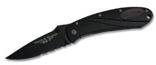 Smith & Wesson SW24 7BS 24 7 Serrated Utility Knife, Black