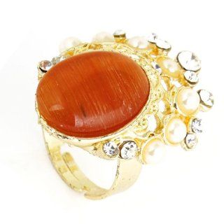 Ladies Orange Plastic Crystal Inlaid Centering Crown Shaped Finger Ring Jewelry