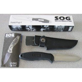 SOG Specialty Knives & Tools FP3 L Field Pup, 4 Inch Fixed Blade Knife with Leather Sheath, Satin
