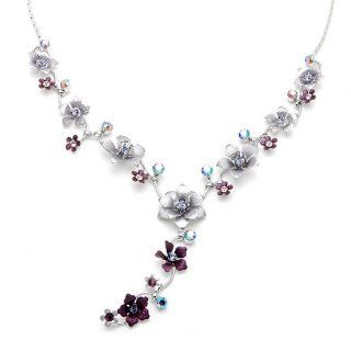 Glamorousky Purple Flower Necklace with Purple Swarovski Element Crystals   39cm + 3.5cm extension chain (995) Jewelry