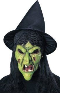 PREMIUM UGLY GREEN FACE WITCH MASK WITH HAT & HAIR COSTUME Toys & Games