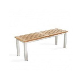 Vogue Teak and Stainless Steel Backless Bench 4ft  Outdoor Benches  Patio, Lawn & Garden