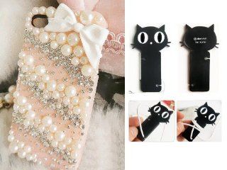 Iphone 5C ~ White Crystal Pearl 3D Bow Cell Phone Case (Package included Cord Wrap) Cell Phones & Accessories