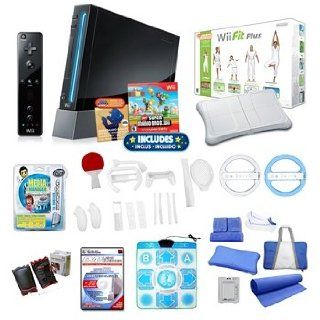 Nintendo Wii Black Super Mario Holiday Bundle with Wii Fit Plus, Dance Pad, Wheels, and Much More Video Games