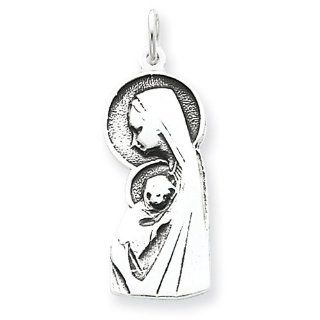 Sterling Silver Blessed Mary & Child Jesus Charm, Best Quality Free Gift Box Satisfaction Guaranteed Pendant Necklaces Jewelry