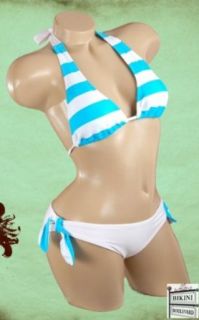 Blue Stripe 2 pc Bikini Halter Bathing Suit Swimsuit JUNIOR SIZE XL