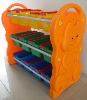Twelve Compartments Toy Organizer in Primary Colors   Twelve Compartments in Primary Colors Blue, Green and Yellow  