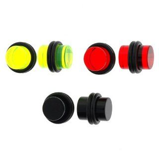UV Acrylic Plug (Red, Neon Green, Black) Set   4G   Sold as 3 Pairs Body Jewelry Plugs Jewelry