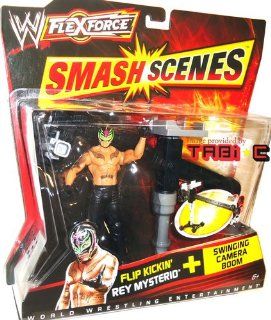 WWE FlexForce Smash Scenes Flip Kickin' REY MYSTERIO (619 Black Outfit) Wrestling Action Figure & Swinging Camera Boom Accessory Toys & Games