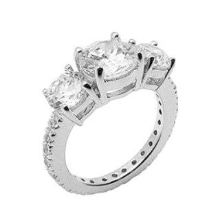 Ladies Sterling Silver Rhodium Finish Round Cut CZ Three Stone Wedding Anniversary Eternity Ring Band Size 9 Jewelry