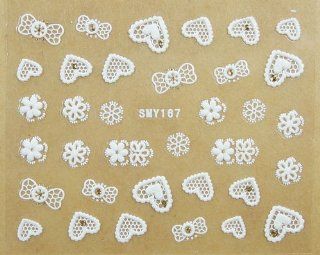 White w/ Gold Bows & Hearts Flower Nail Art Sticker  Nail Polish And Nail Decoration Products  Beauty