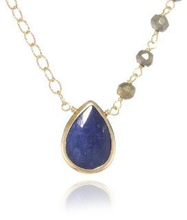 Heather Hawkins Asymmetrical Single Pyrite and Lapis Gemstone Pendant Necklace, 18" Lapis Necklaces For Women Jewelry
