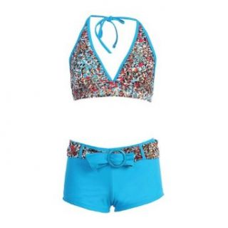 Marina West Women's Swimsuit Set Halter Top & Belted Shorts Fashion Bikini Sets