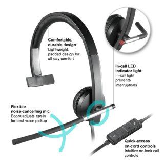 Logitech USB Headset Mono H650e (Business Product), Corded Single Ear Headset Computers & Accessories