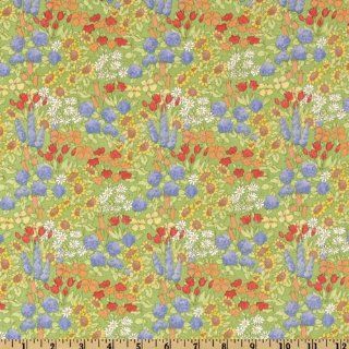44'' Wide Rhyme Time Flower Garden Green Fabric By The Yard