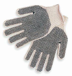 MCR Safety 9660XLM Cotton/Polyester 7 Gauge String Knitted Multi Purpose Gloves with Green Hemmed Cuff, Natural, X Large   Work Gloves  