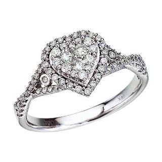 14K White Gold 1/2 ct. Diamond Cluster Heart Ring Jewelry