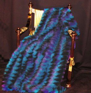 Faux Fur Throw Blanket   Rugs 3 Tone Zigzag Turquoise, Purple and Black 60 Inch By 90 Inch  