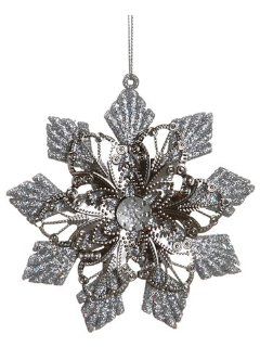 4.5" Sparkling Whites Glitter Embellished Floral Star Christmas Ornament   Decorative Hanging Ornaments