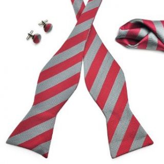 Pensee Mens Self Bow Tie Set Red & Grey Stripe Silk Bow Ties at  Men�s Clothing store