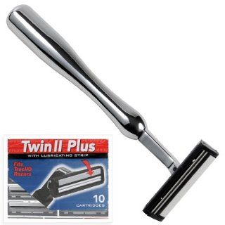 Heavyweight All Metal Chrome Trac II compatible Razor and 10 Personna Twin 2 Blades Health & Personal Care