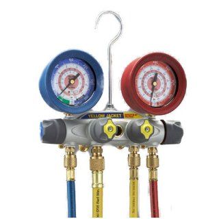 Yellow Jacket 46003 Brute II 4 valve Test & Charging Manifold *F R 410a With 60" Plus II Compact Ball Valve RYB and 3/8" x 45* Air Conditioning Manifolds