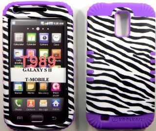Hybrid Silicone Rubber+Cover Case for T Mobile Galaxy S2 T989 Black and White Zebra snap on+ Purple silicone Cell Phones & Accessories
