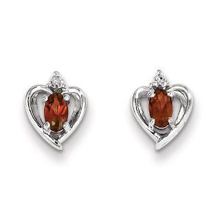 Sterling Silver Garnet & Diamond Earrings Stud Earrings Jewelry