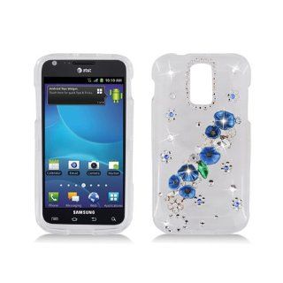 Bling Gem Jeweled Crystal Flower White Blue Cover Case for Samsung Galaxy S2 S II T Mobile T989 SGH T989 Hercules Cell Phones & Accessories