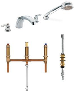 Moen T991 9796 Chateau Two Handle Low Arc Roman Tub Faucet with Hand Shower with Valve, Chrome   Bathtub And Shower Diverter Valves  