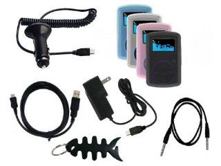 9 items Bundle Accessories for Sandisk Sansa Clip 1GB, 2GB, 4GB(includes Black / Clear / Blue / Pink Soft Silicone Case + Car Charger + Wall Charger + Straight usb data cable + Straight 3.5mm Aux  cable + Fishbone style Keychain)   Players & Ac