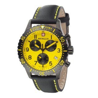 Wenger Men's 77002 AeroGraph Chrono Yellow Dial Black Leather Watch Wenger Watches