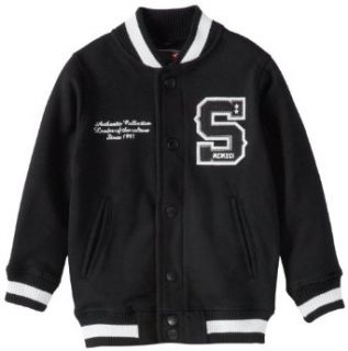 Southpole   Kids Boys 2 7 Baseball Fleece Varsity Jacket with S Logo, Black, Large Clothing