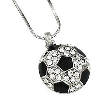 Silvertone Clear Rhinestone Soccer Ball Charm Pendant Necklace Jewelry